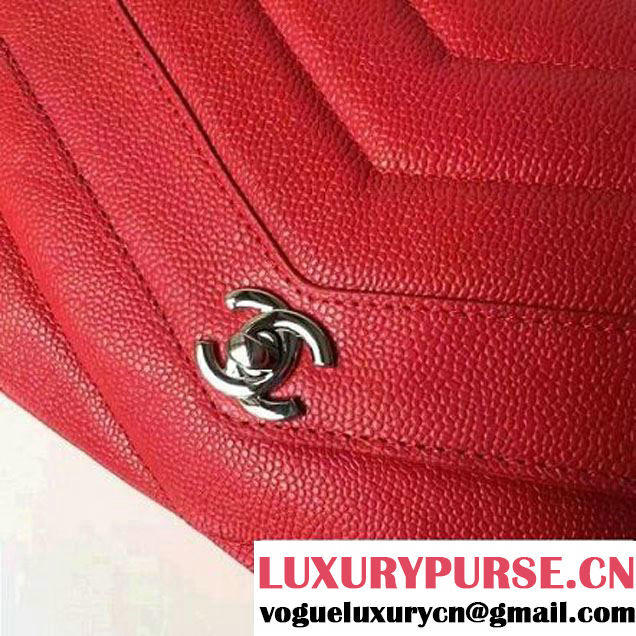 Chanel Grained Chevron Calfskin Mini Flap Bag A91561 Red 2017 (1A145-7061218 )