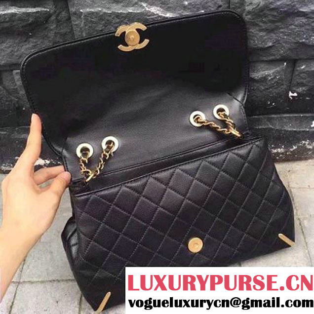 Chanel Black Quilted Lambskin Flap Bag With Gold Metal A93818 2017 (2A015-7061618 )
