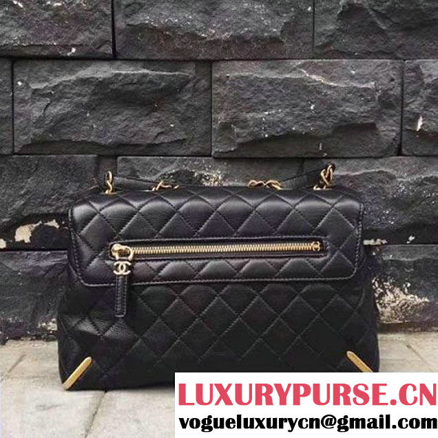 Chanel Black Quilted Lambskin Flap Bag With Gold Metal A93818 2017 (2A015-7061618 )