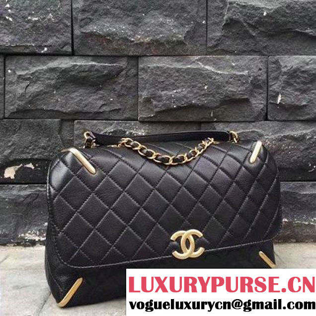 Chanel Black Quilted Lambskin Flap Bag With Gold Metal A93818 2017 (2A015-7061618 )