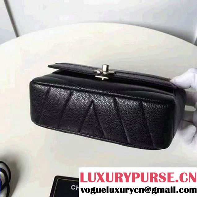 Chanel Grained Chevron Calfskin Mini Flap Bag A91561 Black 2017 (1A145-7061718 )