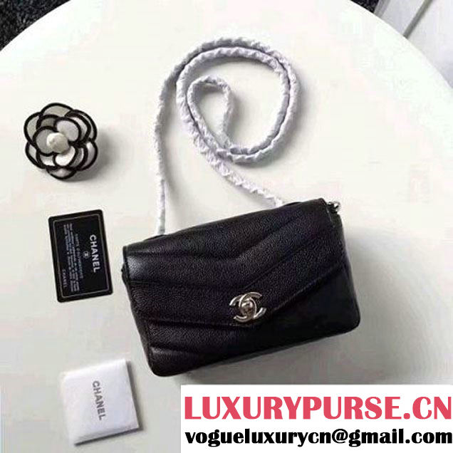 Chanel Grained Chevron Calfskin Mini Flap Bag A91561 Black 2017 (1A145-7061718 )