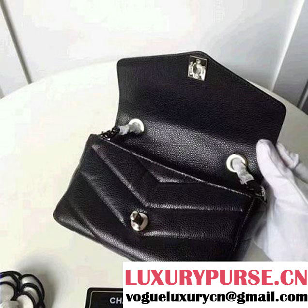 Chanel Grained Chevron Calfskin Mini Flap Bag A91561 Black 2017 (1A145-7061718 )