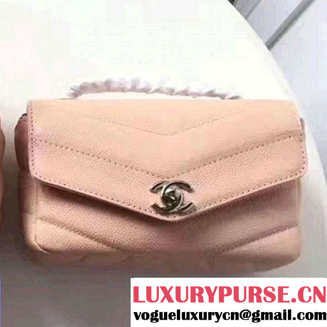 Chanel Grained Chevron Calfskin Mini Flap Bag A91561 Pink 2017 (1A145-7061719 )