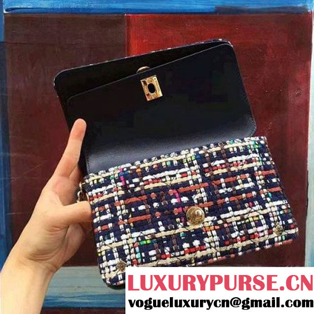 Chanel Tweed & Blue Lambskin Small Double Flap Bag 2017 (2A143-7062404 )