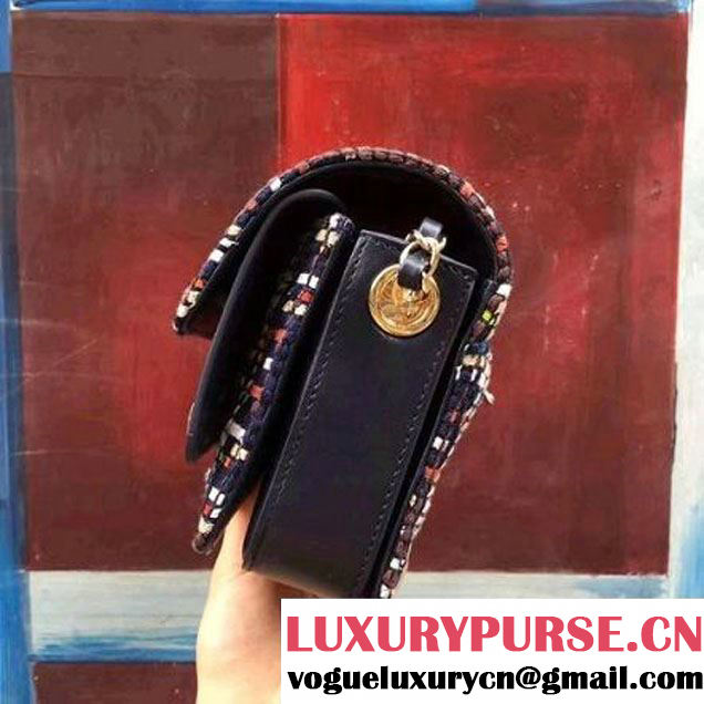 Chanel Tweed & Blue Lambskin Small Double Flap Bag 2017 (2A143-7062404 )