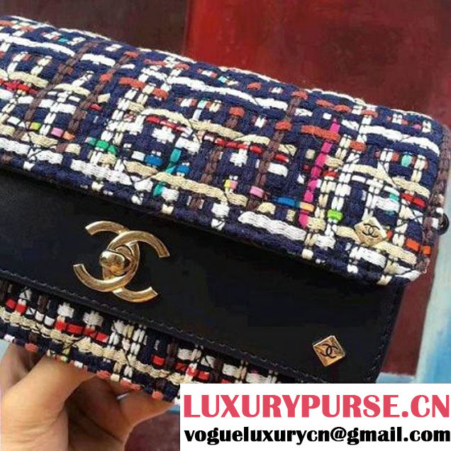 Chanel Tweed & Blue Lambskin Small Double Flap Bag 2017 (2A143-7062404 )