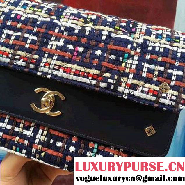 Chanel Tweed & Blue Lambskin Medium Double Flap Bag 2017 (2A143-7062405 )