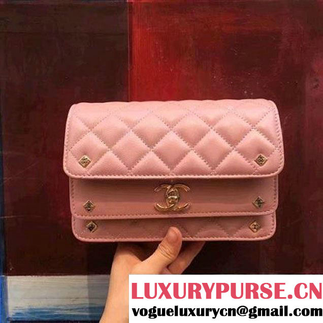 Chanel Pink Lambskin Small Double Flap Bag 2017 (2A143-7062406 )