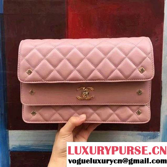 Chanel Pink Lambskin Medium Double Flap Bag 2017 (2A143-7062407 )
