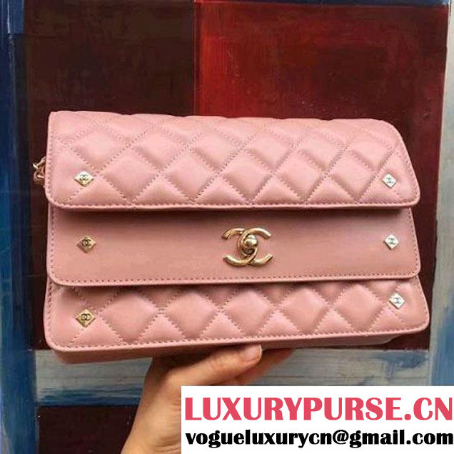 Chanel Pink Lambskin Medium Double Flap Bag 2017 (2A143-7062407 )