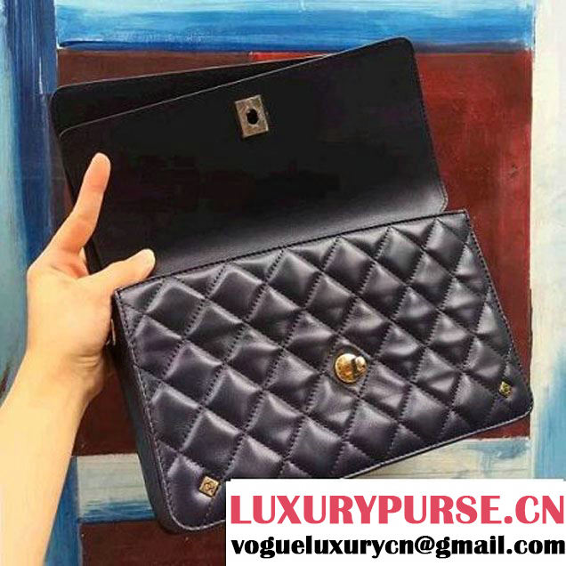 Chanel Lambskin Medium Double Flap Bag Deep Blue 2017 (2A143-7062409 )
