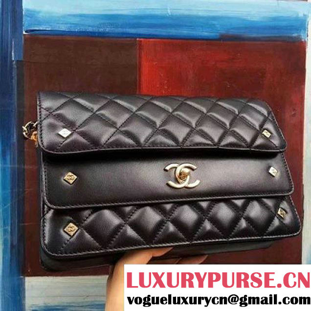 Chanel Black Lambskin Medium Double Flap Bag 2017 (2A143-7062411 )