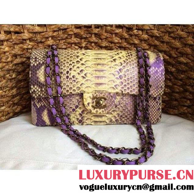 Chanel Medium Python Leather Classic Double Flap Bag in Beige/Purple (1a086-101433 )