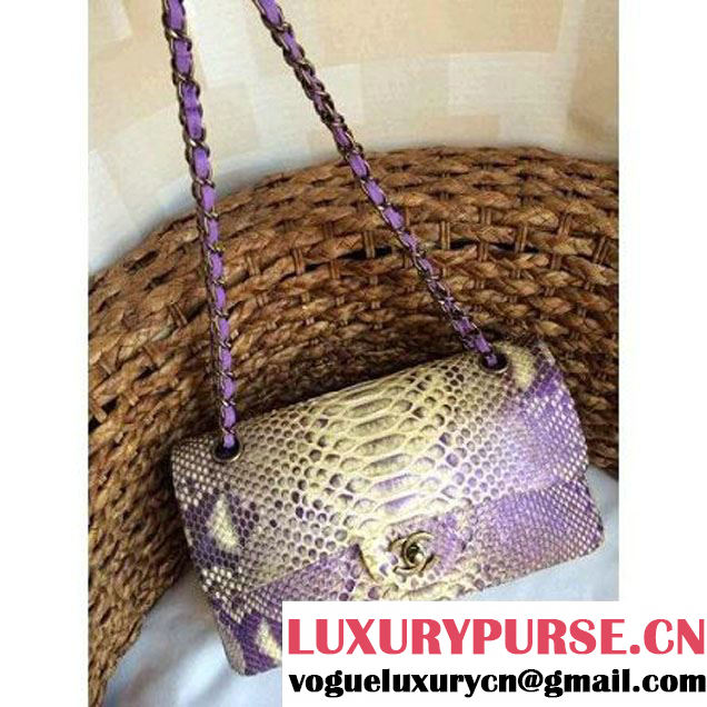 Chanel Medium Python Leather Classic Double Flap Bag in Beige/Purple (1a086-101433 )