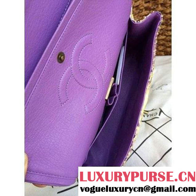 Chanel Medium Python Leather Classic Double Flap Bag in Beige/Purple (1a086-101433 )