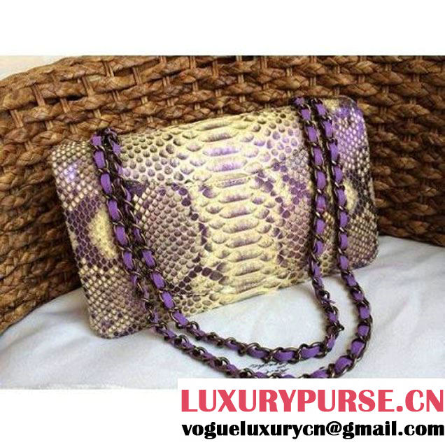 Chanel Medium Python Leather Classic Double Flap Bag in Beige/Purple (1a086-101433 )
