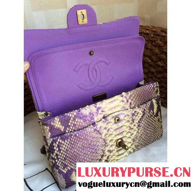 Chanel Medium Python Leather Classic Double Flap Bag in Beige/Purple (1a086-101433 )