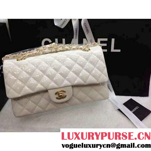 Chanel white Vernis Medium Or Jumbo Classic Flap Bag (8956 ) (8956 )