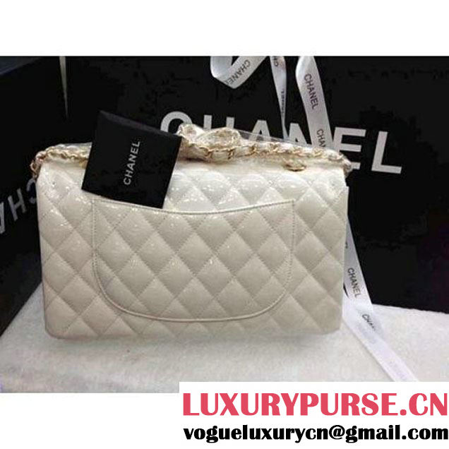 Chanel white Vernis Medium Or Jumbo Classic Flap Bag (8956 ) (8956 )
