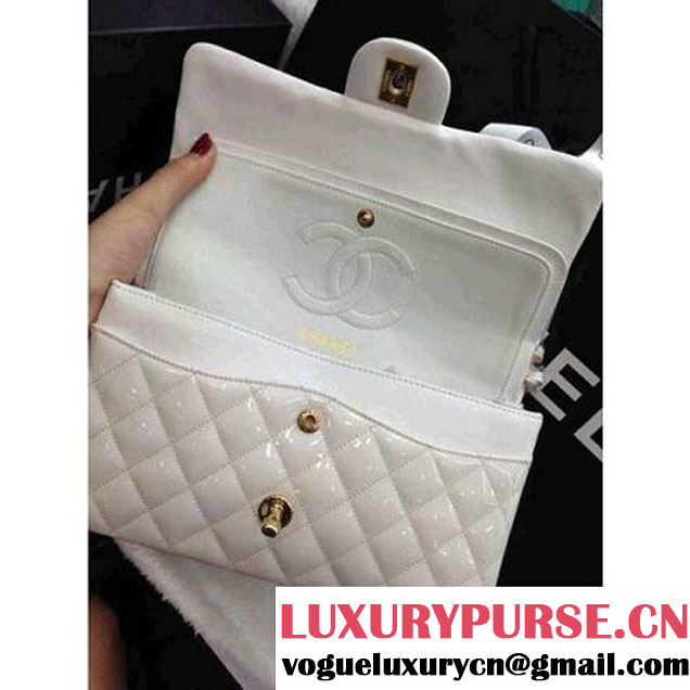 Chanel white Vernis Medium Or Jumbo Classic Flap Bag (8956 ) (8956 )