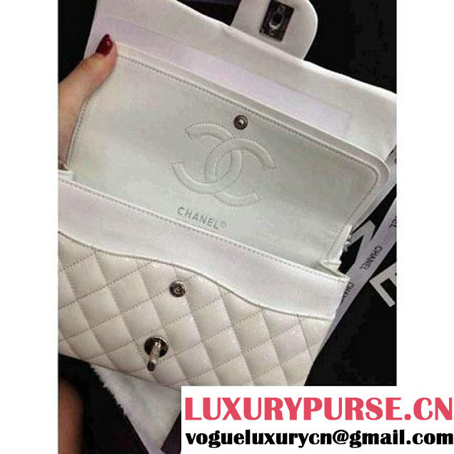 Chanel white Vernis Medium Or Jumbo Classic Flap Bag (8956 ) (8956 )