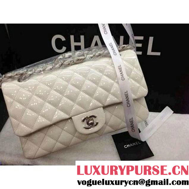 Chanel white Vernis Medium Or Jumbo Classic Flap Bag (8956 ) (8956 )