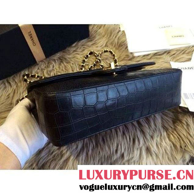Chanel CROCODILE Pattern classic flap bag black (1a032 ) (1a032 )