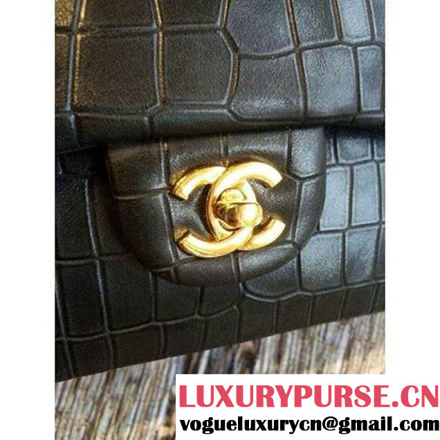 Chanel CROCODILE Pattern classic flap bag black (1a032 ) (1a032 )