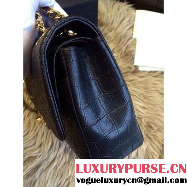 Chanel CROCODILE Pattern classic flap bag black (1a032 ) (1a032 )