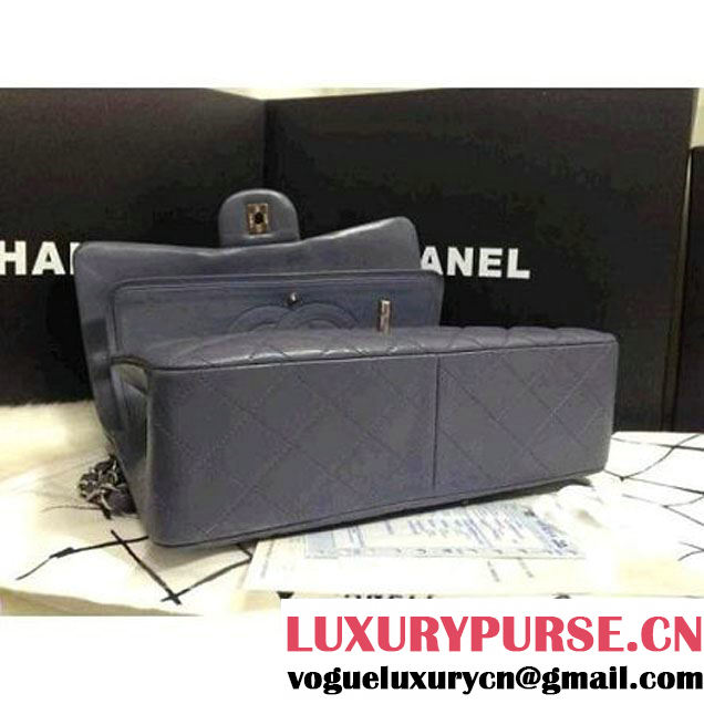 Chanel 2013 Lambskin Chain Jumbo Double Flap Shoulder Bag Dark Grey(Silver hardware)  (A28600-DGS ) (A28600-DGS )