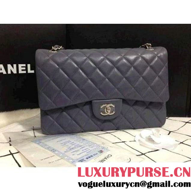Chanel 2013 Lambskin Chain Jumbo Double Flap Shoulder Bag Dark Grey(Silver hardware)  (A28600-DGS ) (A28600-DGS )