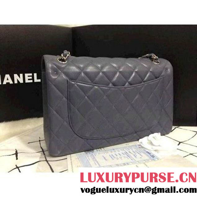 Chanel 2013 Lambskin Chain Jumbo Double Flap Shoulder Bag Dark Grey(Silver hardware)  (A28600-DGS ) (A28600-DGS )