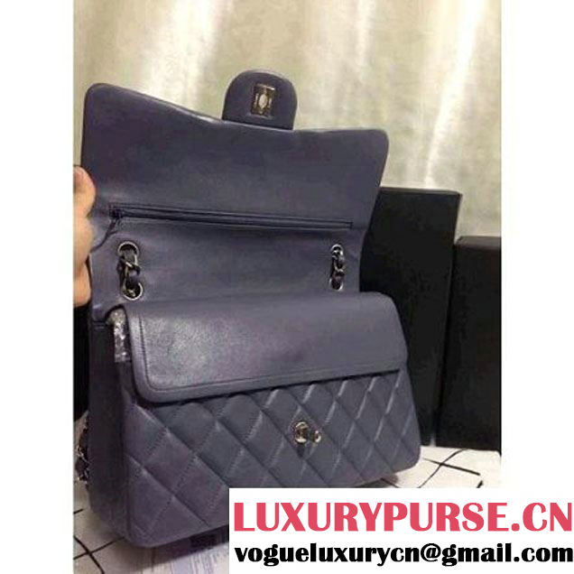 Chanel 2013 Lambskin Chain Jumbo Double Flap Shoulder Bag Dark Grey(Silver hardware)  (A28600-DGS ) (A28600-DGS )