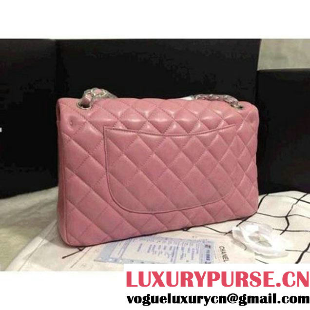 Chanel 2013 Lambskin Chain Jumbo Double Flap Shoulder Bag Pink(silver hardware) (A28600-PS ) (A28600-PS )