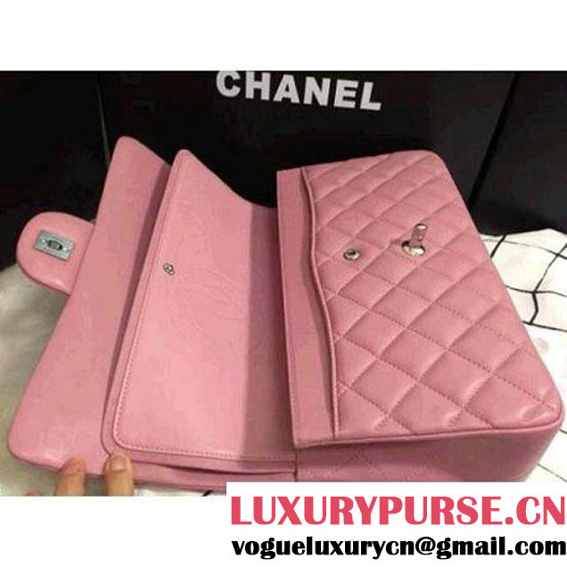 Chanel 2013 Lambskin Chain Jumbo Double Flap Shoulder Bag Pink(silver hardware) (A28600-PS ) (A28600-PS )