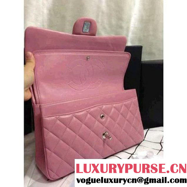 Chanel 2013 Lambskin Chain Jumbo Double Flap Shoulder Bag Pink(silver hardware) (A28600-PS ) (A28600-PS )