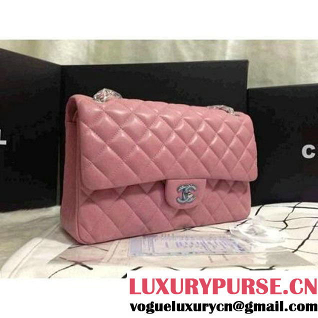 Chanel 2013 Lambskin Chain Jumbo Double Flap Shoulder Bag Pink(silver hardware) (A28600-PS ) (A28600-PS )