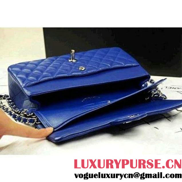 Chanel 2013 sheepskin jumbo double flap Bag Cobalt Blue(Silver hardware)  (A28600BC ) (A28600BC )