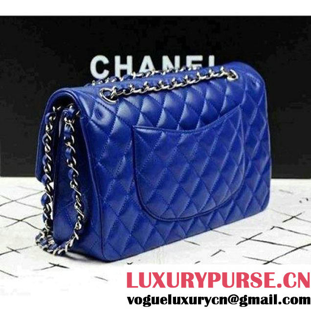 Chanel 2013 sheepskin jumbo double flap Bag Cobalt Blue(Silver hardware)  (A28600BC ) (A28600BC )