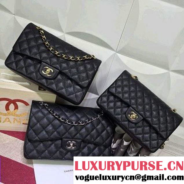 Chanel Caviar calfskin Leather Double Flap Bag in Black (1a022-012802 )