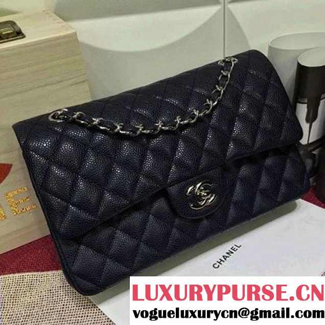 Chanel Caviar calfskin Leather Double Flap Bag in Deep Blue (1a022-012803 )