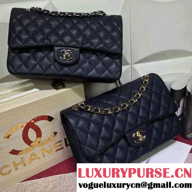 Chanel Caviar calfskin Leather Double Flap Bag in Deep Blue (1a022-012803 )