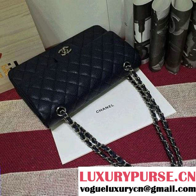 Chanel Caviar calfskin Leather Double Flap Bag in Deep Blue (1a022-012803 )