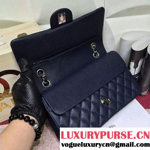 Chanel Caviar calfskin Leather Double Flap Bag in Deep Blue (1a022-012803 )