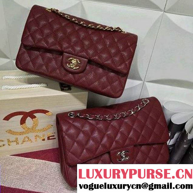 Chanel Caviar calfskin Leather Double Flap Bag in wine red (1a022-012804 )