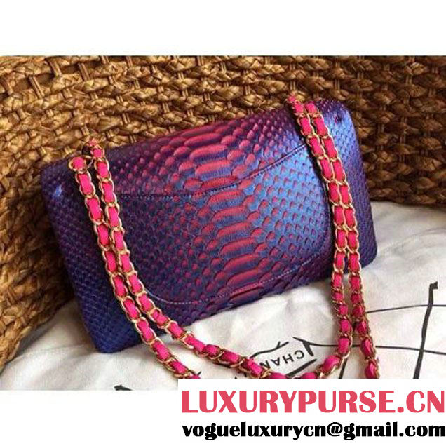 Chanel Medium Python Leather Classic Double Flap Bag in Blue/Rosy (1a086-020309 )