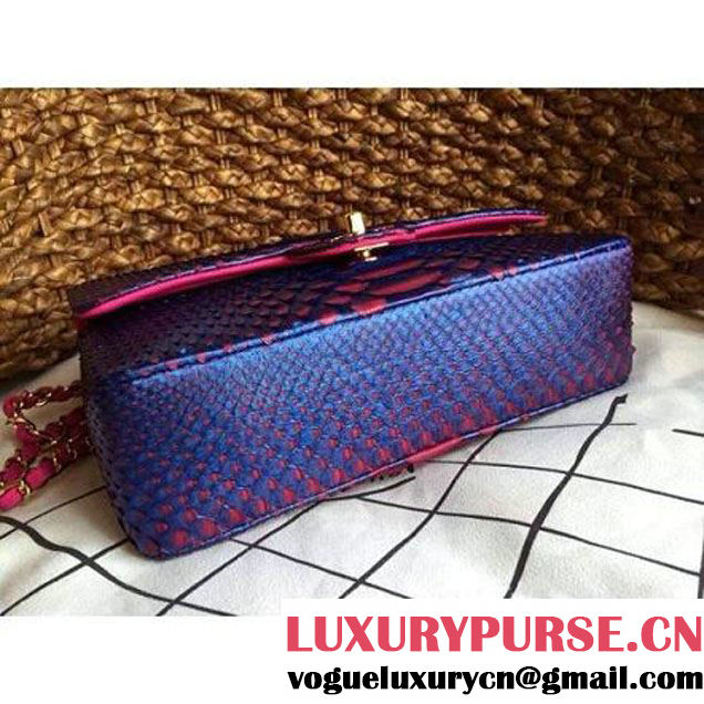Chanel Medium Python Leather Classic Double Flap Bag in Blue/Rosy (1a086-020309 )