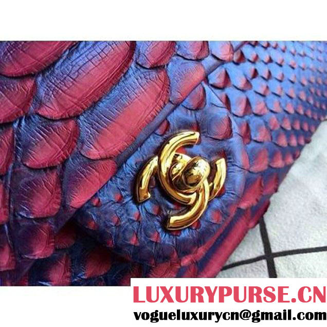 Chanel Medium Python Leather Classic Double Flap Bag in Blue/Rosy (1a086-020309 )
