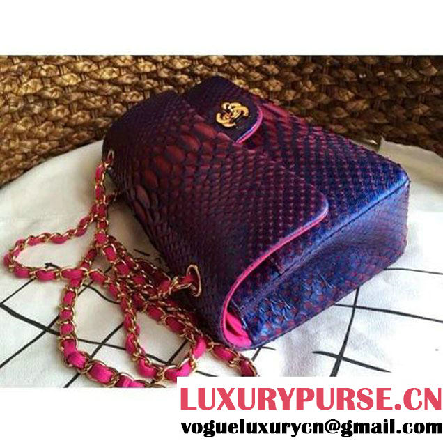 Chanel Medium Python Leather Classic Double Flap Bag in Blue/Rosy (1a086-020309 )